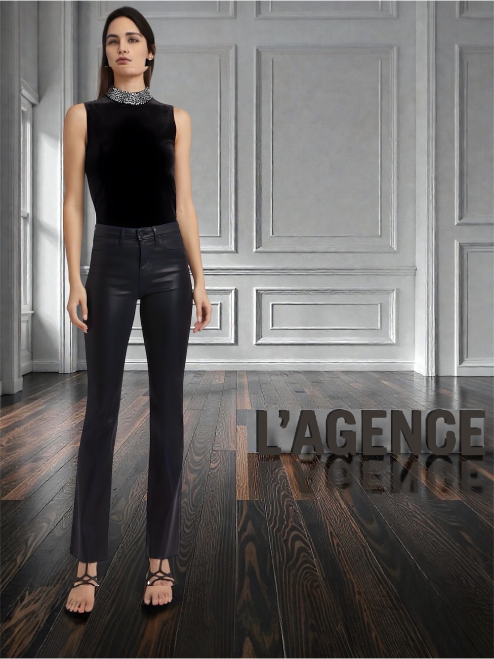 NWOT L'AGENCE Ruth Coated Jeans Metro Black High Rise Raw Hem Size 25
